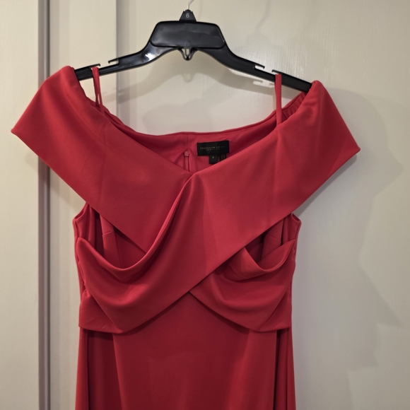 Donna Karan Red Off-Shoulder Draped Evening Gown - Picture 3 of 4